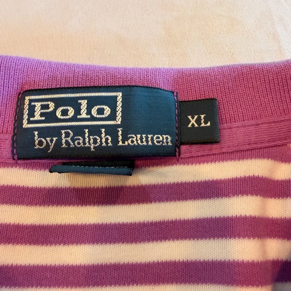 Polo by Ralph Lauren Purple and White Striped Polo with Brown Logo Sz XL